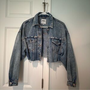 Zara Blue Denim Cropped Jacket